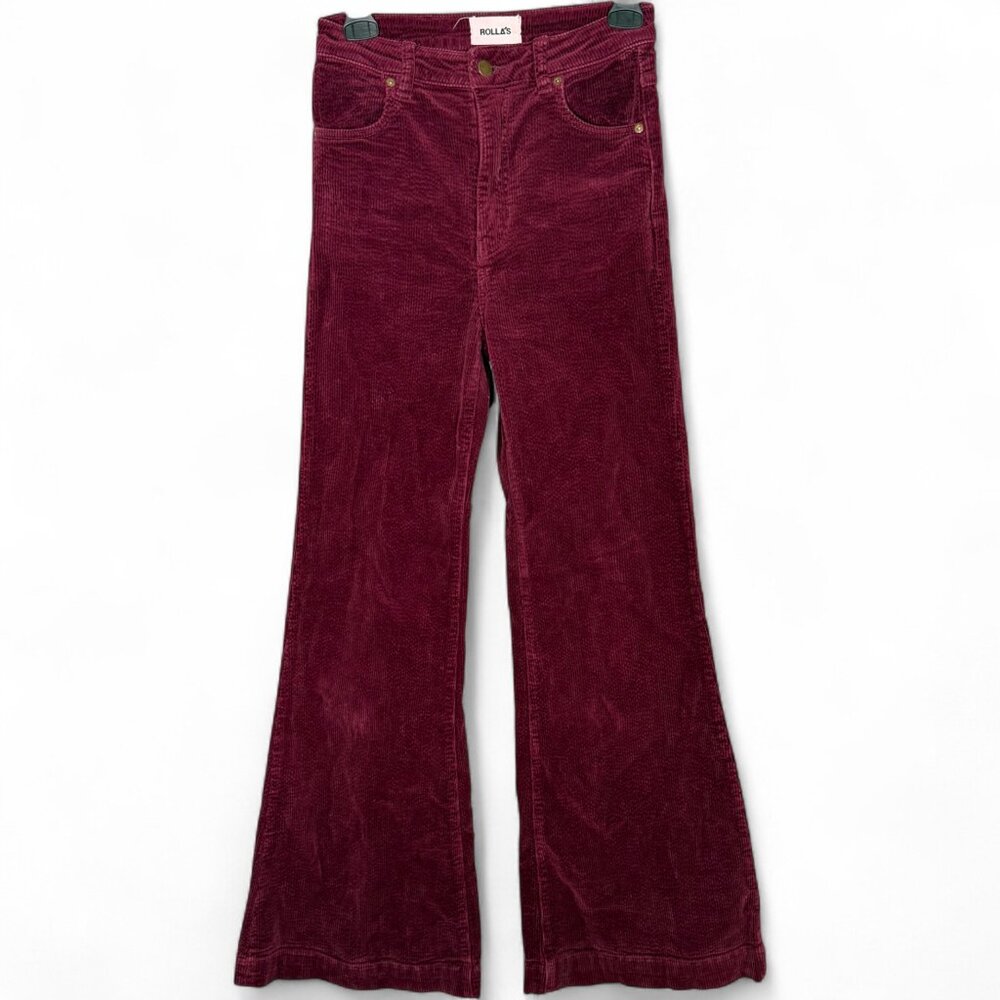 Rolla's Eastcoast Flare High Rise Flare Corduroy Pants Academia Twee Bordeaux 26